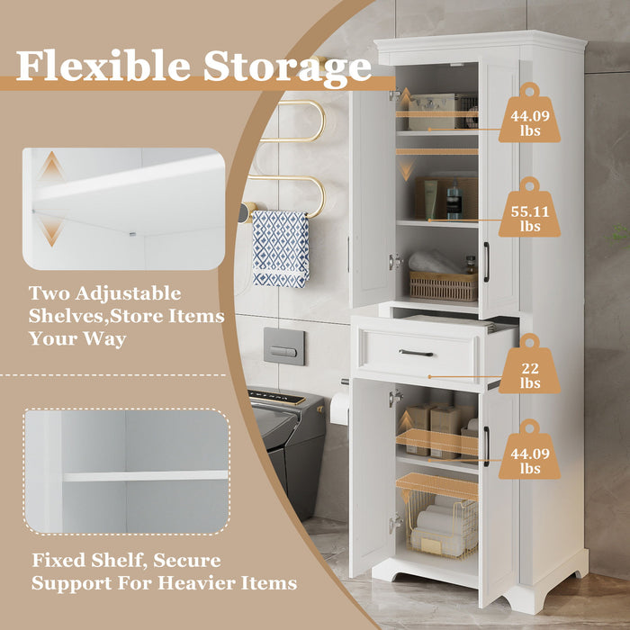 Freestanding Bathroom Vanity, Elegant Design With 4 Doors & 1 Drawer, Adjustable Shelves, Damping Hinges - White