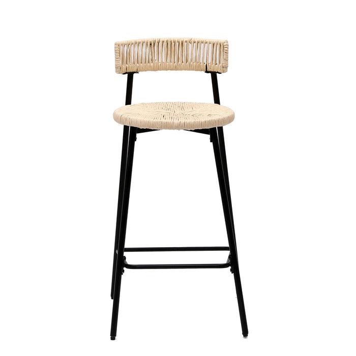 Boho Style Handwoven Paper Rope Counter Stools (Set of 2)