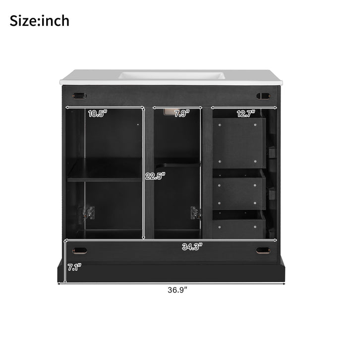 Bathroom Vanity With Sink, Soft Close Doors, Adjustable Shelf & 3 Drawers