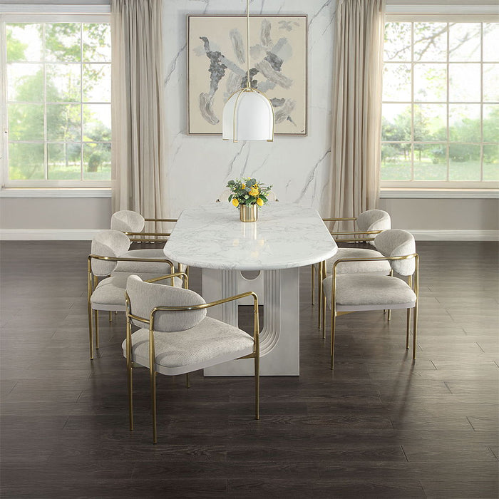 Zayn - Dining Table - White Natrual Marble Top & White