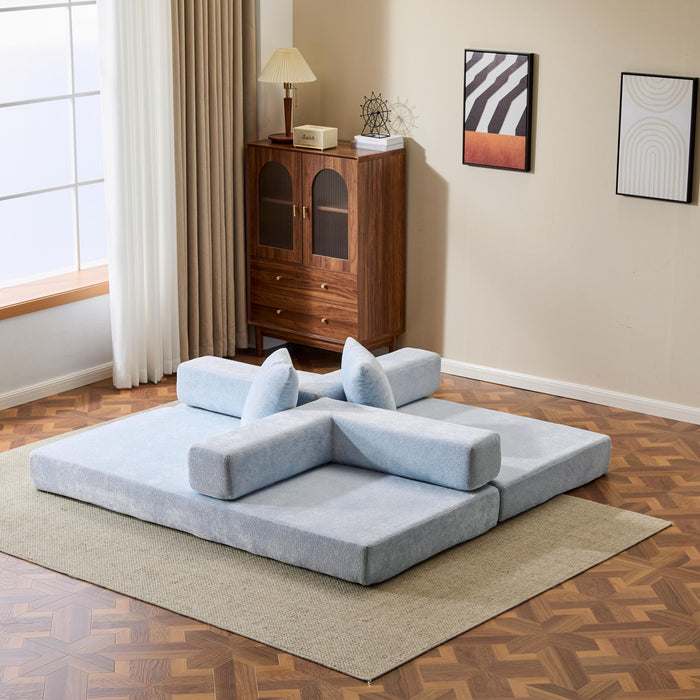 Convertible Floor Sofa Bed With Pillow Back Support Armrest