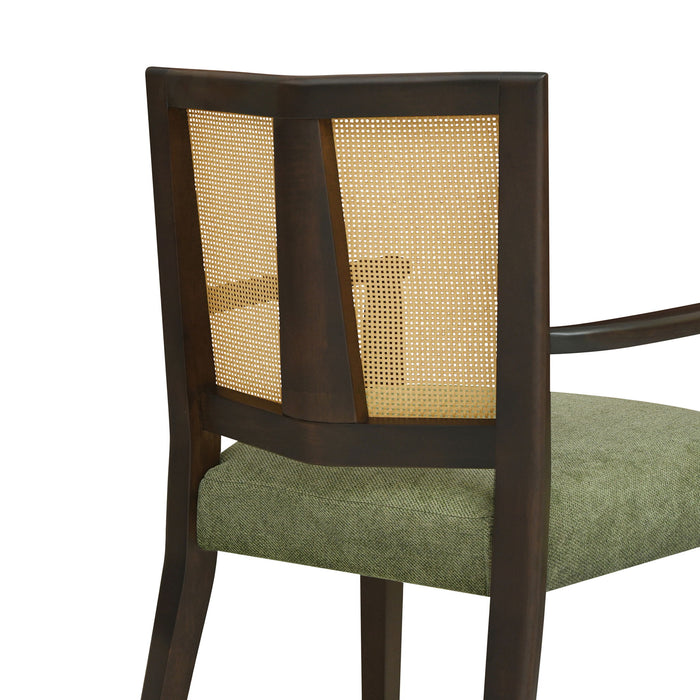 Mid Century Modern Arm Dining Chair Set With Rattan Backrest