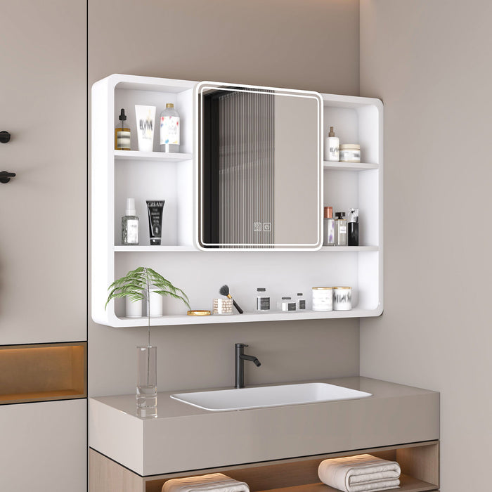Aluminium Medicine Cabinet Mirror With 3 Colors LED Light And Defogging Function - White