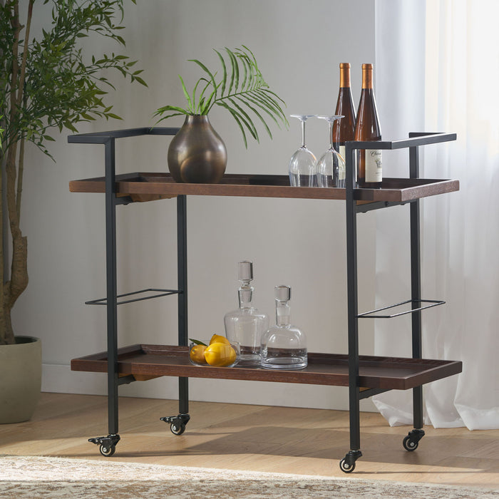 Modern Industrial Bar Cart With Shelving And Casters