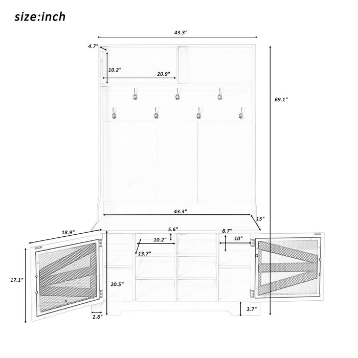 Entryway Bench With Coat Rack, 3 In 1 Design And Adjustable Shelves