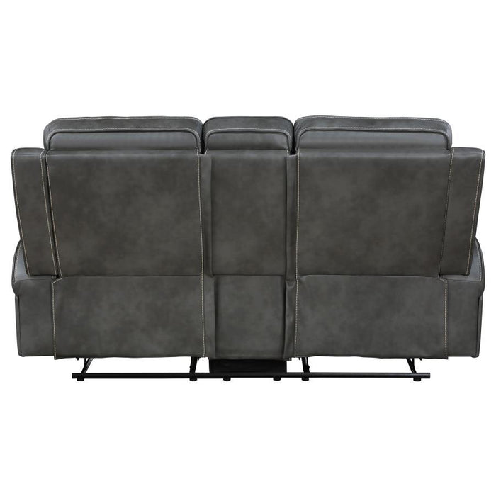 Raelynn - Upholstered Track Arm Motion Loveseat - Gray
