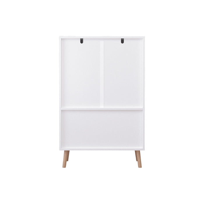 Toy Storage Cabinet With Doors And Open Shelf, Toddler Bookshelf For Playroom - White