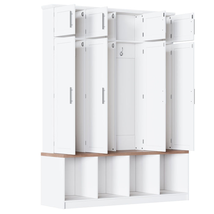 Farmhouse Hall Tree With 4 Hidden Hanging Hooks And 8 Doors