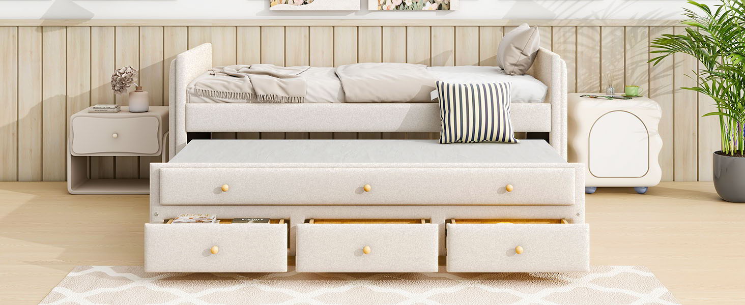 Upholstered Daybed With Trundle And Drawers