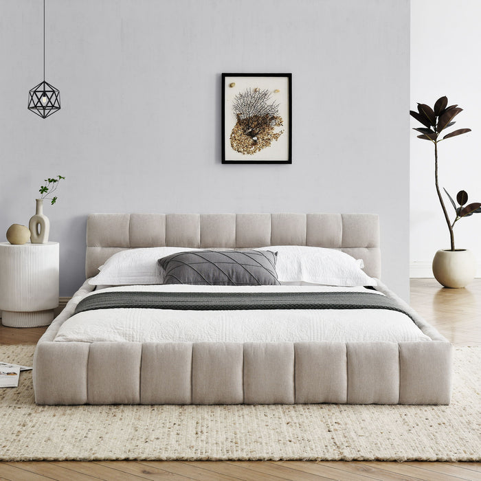 Modern Platform Bed Frame With Thick Chenille Fabric