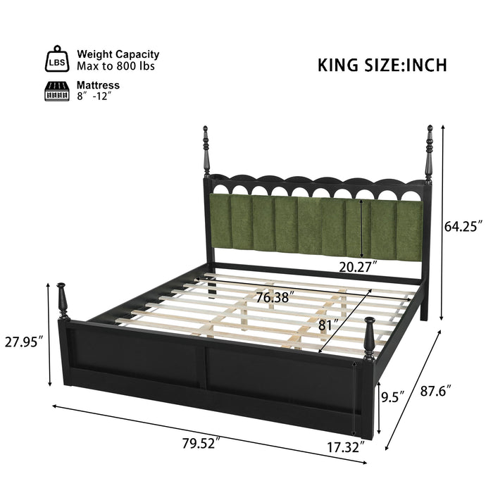 Platform Bed Frame With Tufted Upholstered Scallop Headboard