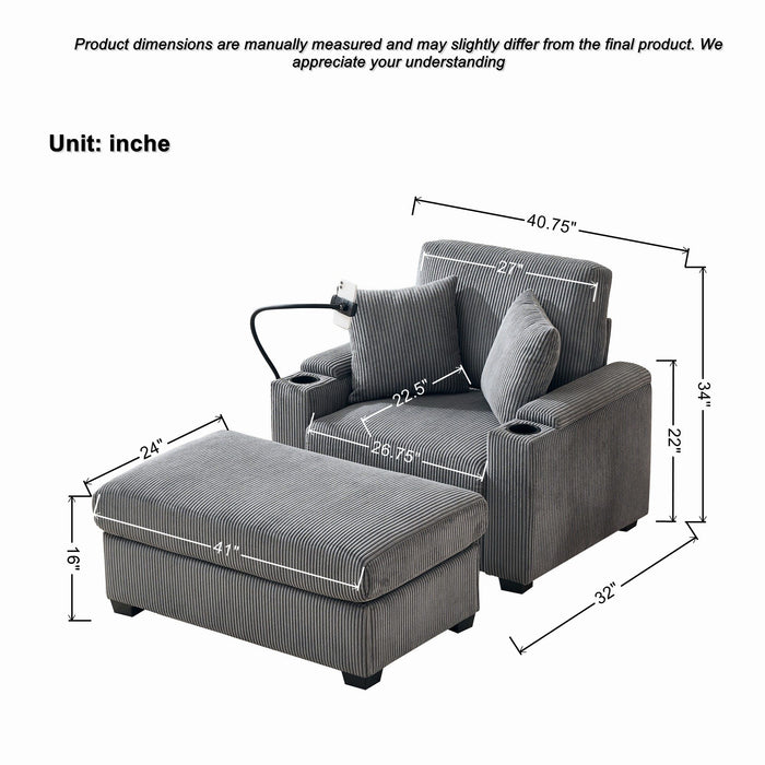 Oversized Chaise Lounge Chair With Ottoman And Storage