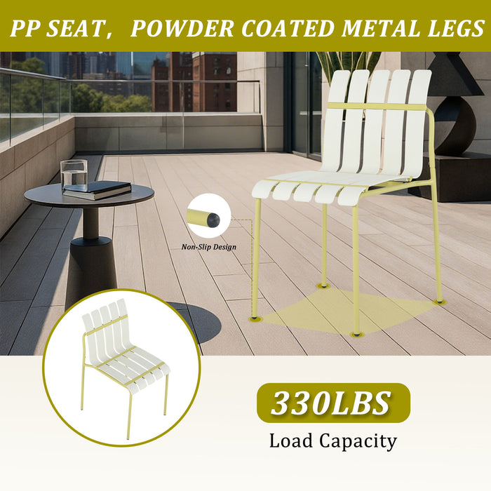 4 Piece Set Of Modern Color Block Designed Single Chairs With Long Table