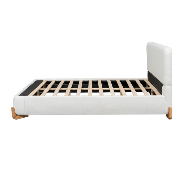 Queen Size Upholstered Bed With 12 Slats Support - White
