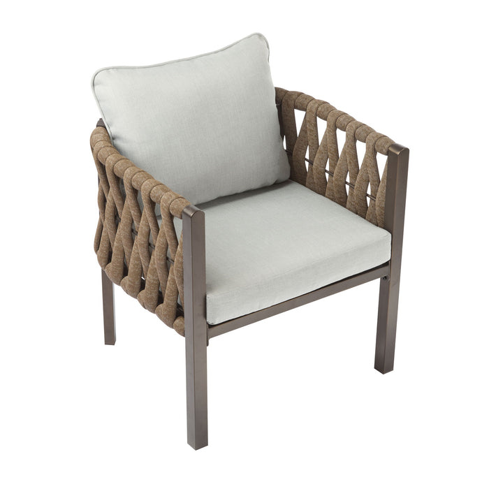 2 Pieces Outdoor Metal Patio Club Chair, Patio Furniture Arm Chair With Cushion, Modern Outdoor Furniture Deep Seating For Porch, Garden, Backyard, Balcony - Brown / Light Gray