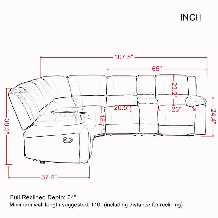 Sectional Manual Reclining Sofa Grey