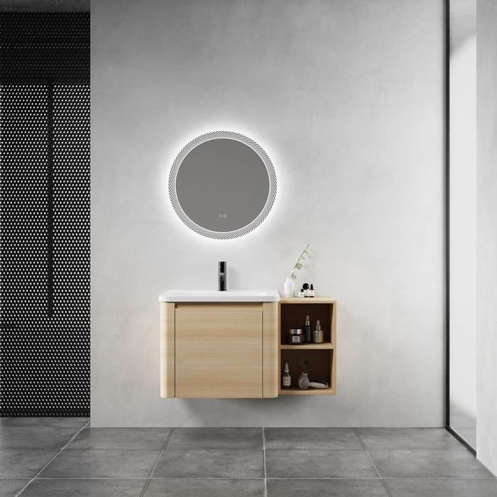 Wall Mounted Bathroom Vanity & Sink, Storage Shelves & Soft Close Door