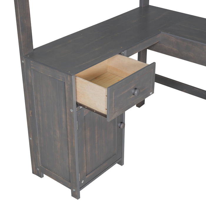 Loft Bed With U-Shaped Desk, Drawers, And Storage Shelves