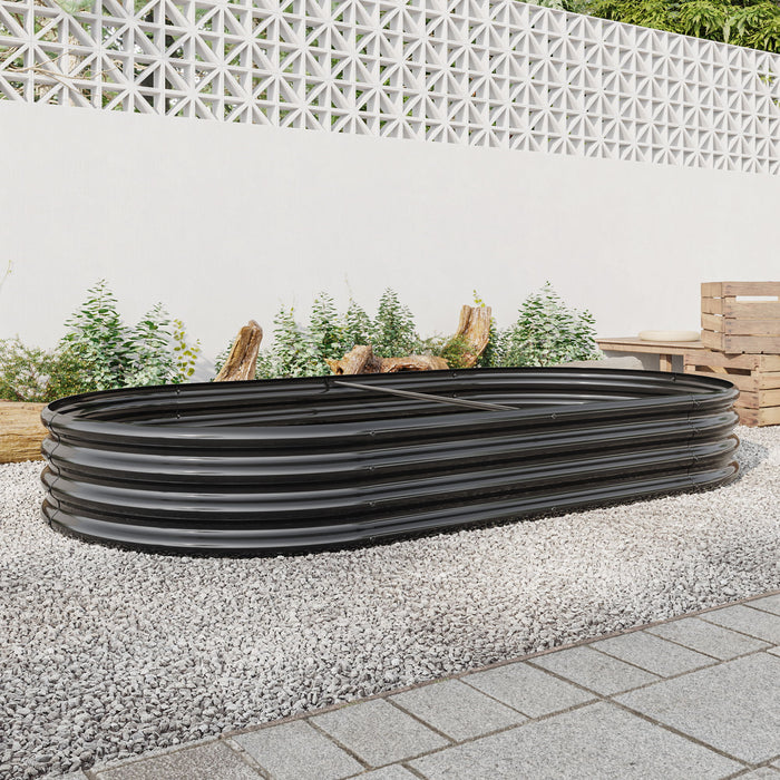 Raised Garden Bed Outdoor, Oval Large Metal Raised Planter Bed For For Plants, Vegetables, And Flowers - Black