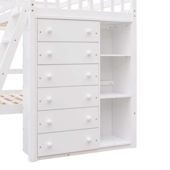 Bunk Bed With 6 Drawers And Flexible Shelves, Bottom Bed With Wheels