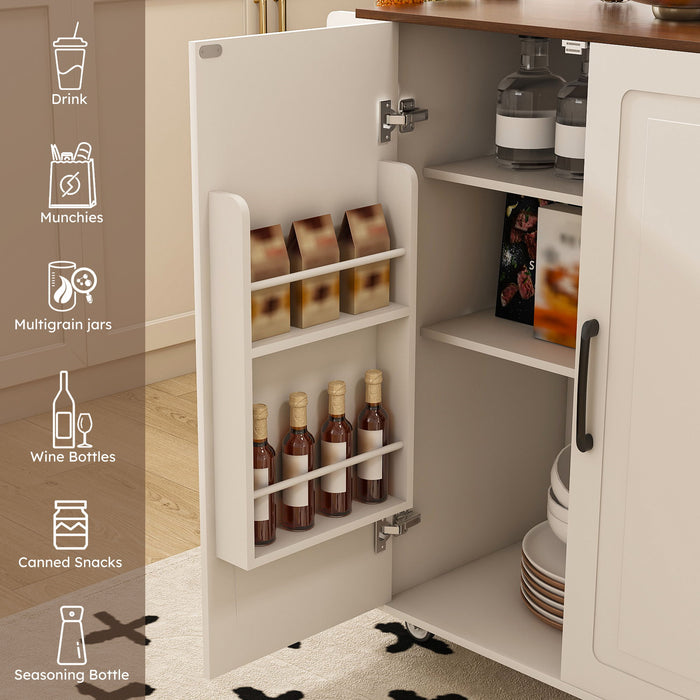 Kitchen Island Cart With Foldable Tabletop & Drop Leaf Mobile Breakfast Bar With Wood Top And Storage - White / Walnut