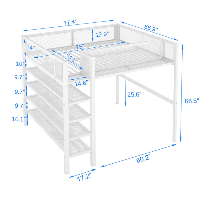 Loft Bed With 4 Tier Shelves And Storage