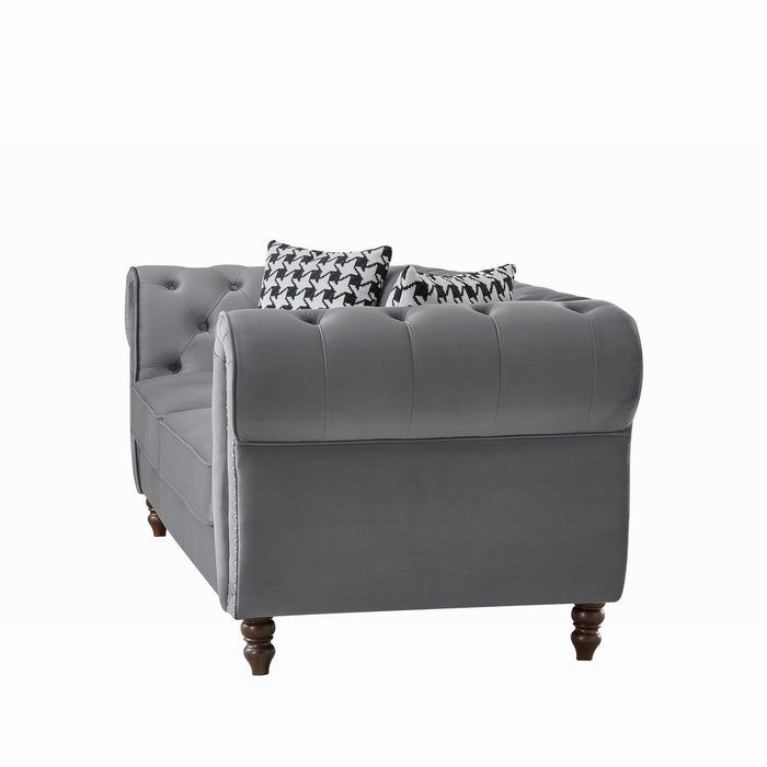 Chesterfield 3 And 2 Seater Velvet Upholstery Sofa With Roll Armrest & Nailhead Fabric Couch