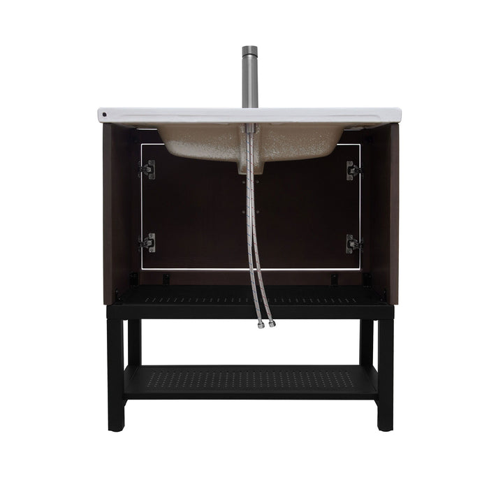 Modern Freestanding Bathroom Vanity With Ceramic Sink, Hot And Cold Faucet, Storage Cabinet & Open Shelf