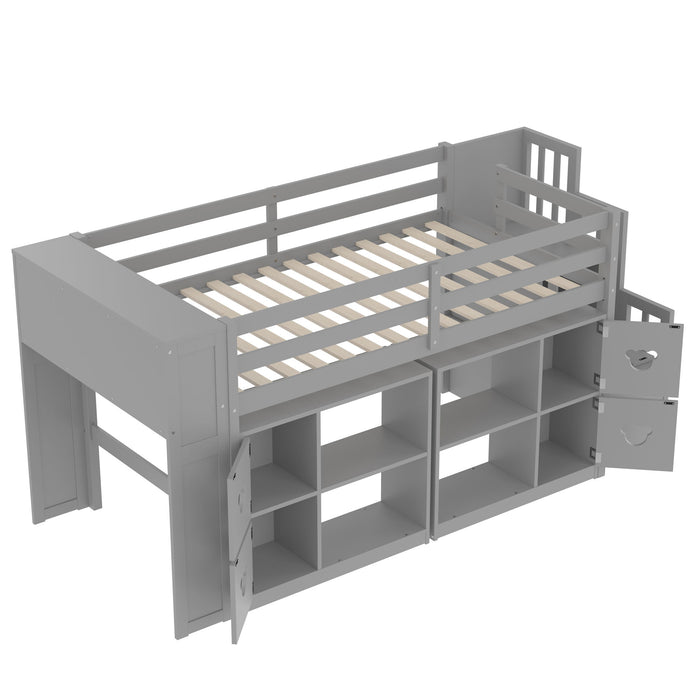 Loft Bed With Storage Cabinets, Staircase Drawers & LED Lights