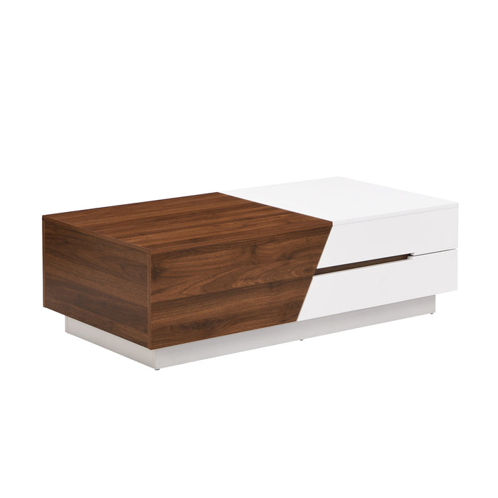 Extendable Sliding Top Coffee Table With Storage, Rectangle Shape - White / Walnut