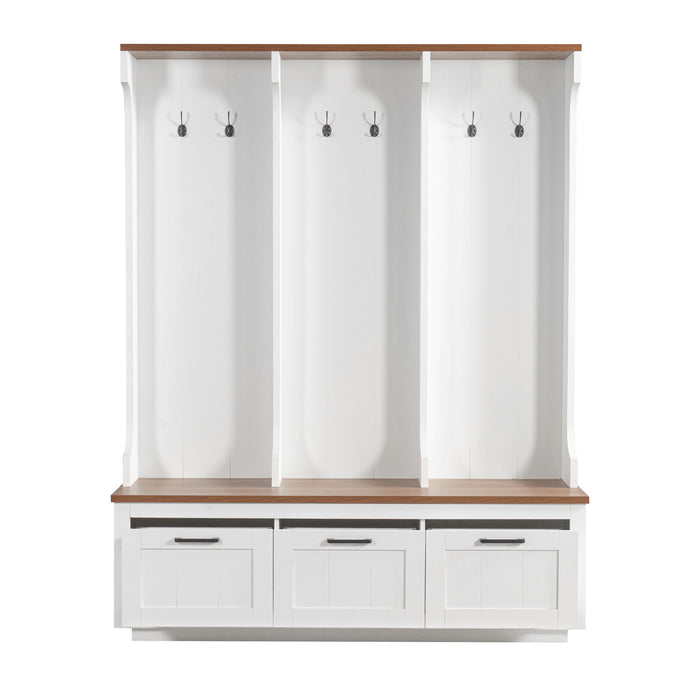 Hall Tree With Bench And Shoe Storage, 3 Large Drawers, Open Storage Shelves & Hooks
