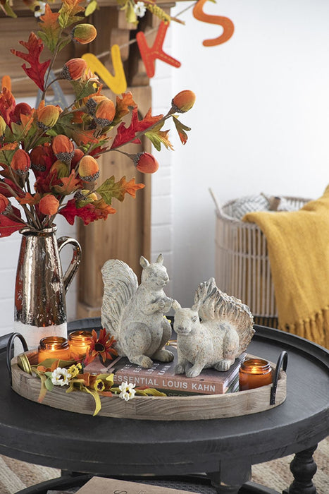 Resin Standing &amp; Lying Down Squirrel Rustic, For Harvest Festival Fall Festival &amp; Thanksgiving Table Decorations (Set of 2) - Antique Cream