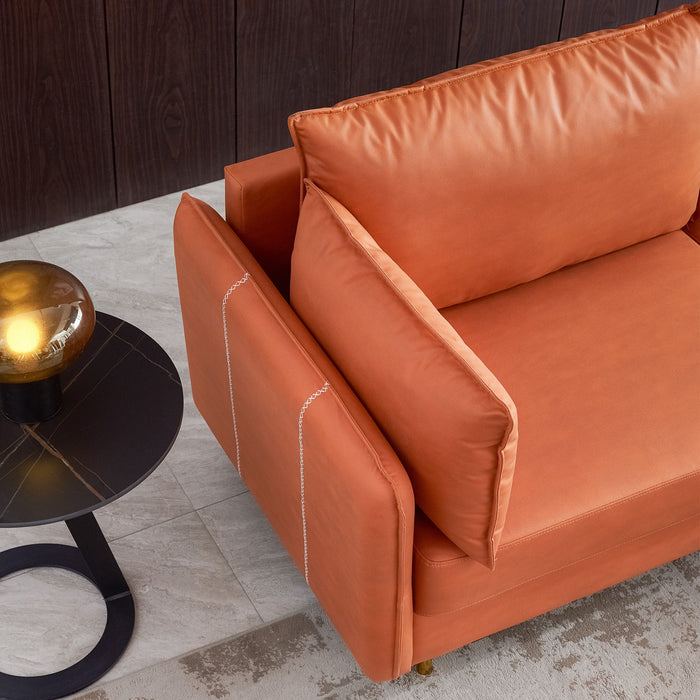 L-Shaped Corner Sectional Technical Leather Sofa - Orange