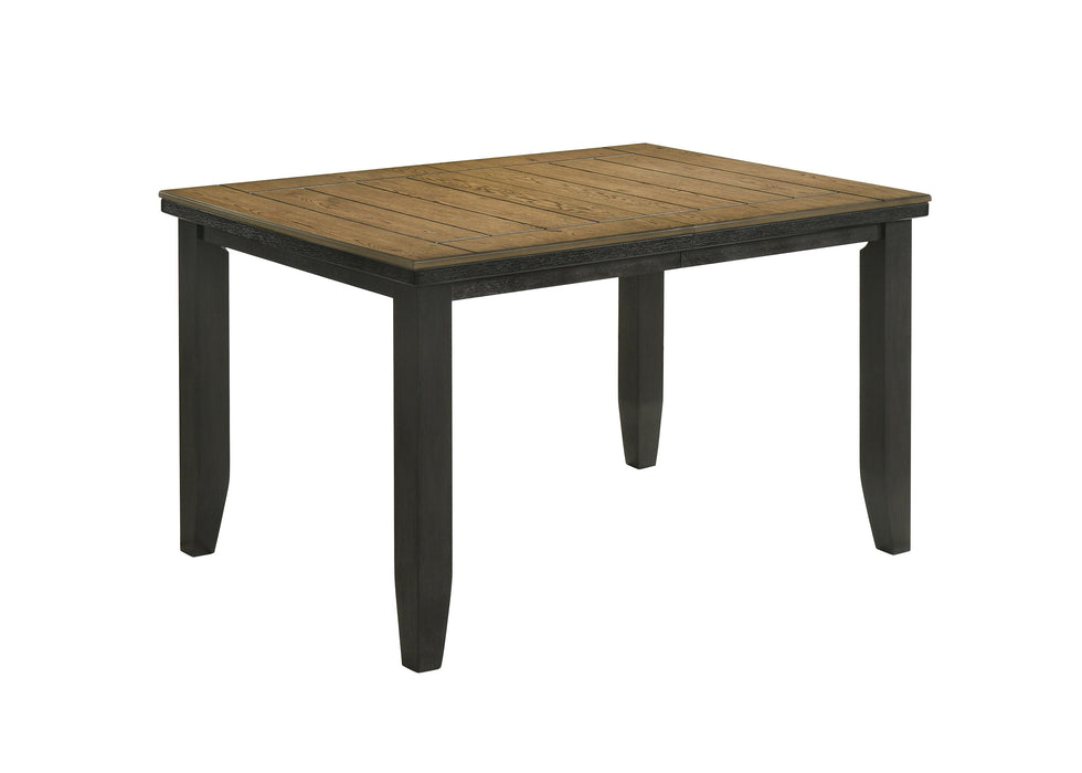 Contemporary Style Dining Rectangular Table With18" Leaf Tapered Block Feet Wheat Charcoal Finish Dining Room Solid Wood Wooden Furniture