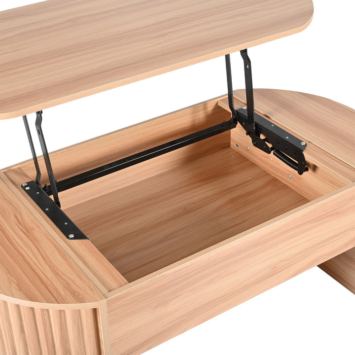 Lift Top Coffee Table With Hidden Compartment, Modern Oval Lift Tabletop For Home Living Room