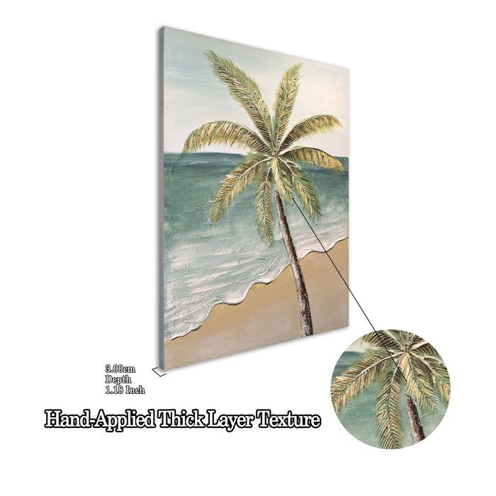 Palm Tree Wall Art, Beach Canvas Painting With Accents, Hand Painted Textured Tropical Decor (Set of 2) - Aqua Blue