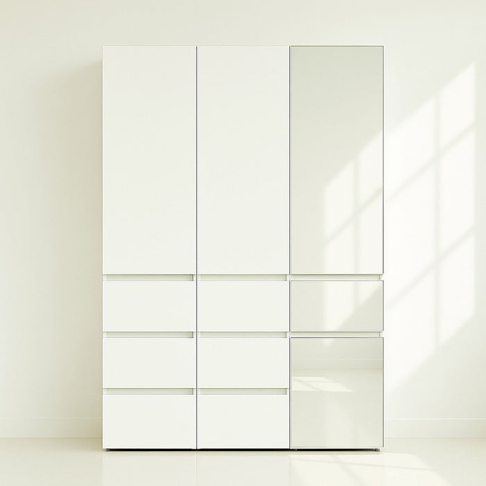 Elise - Slim Modular Wood Closet Cabinet With Mirror In Durable Melamine Construction - White