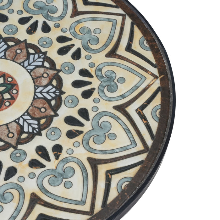 Ceramic Tile And Iron Patio Side Table With Shelf