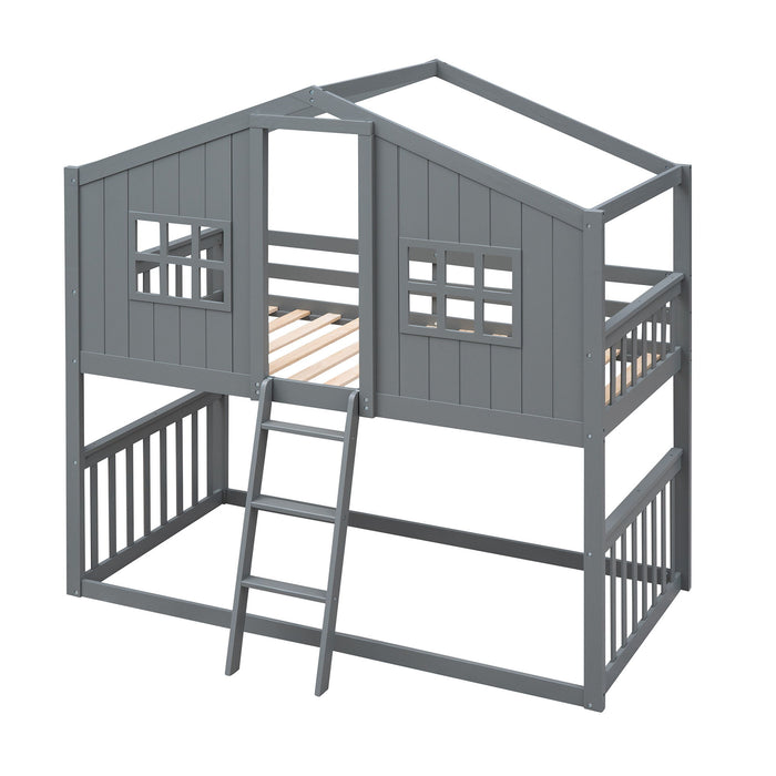 House Bunk Bed With Ladder, Wood Bed