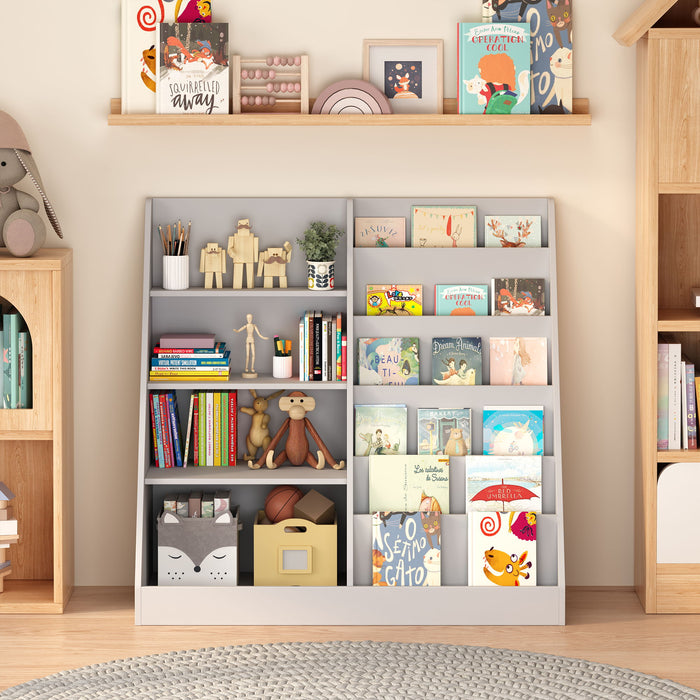 Bookshelf And Toy Storage Organizer, 4 Tier Bookcase With Display Stand For Playroom