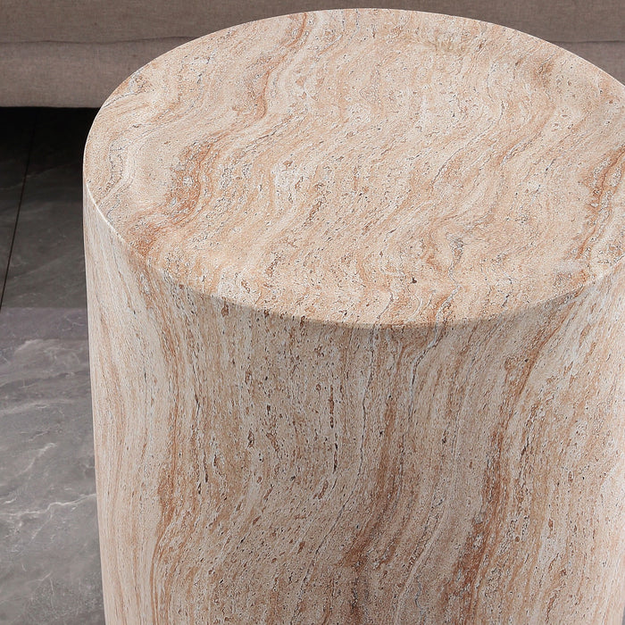 Tall Cylindrical Accent Coffee Table In - Beige / Yellow