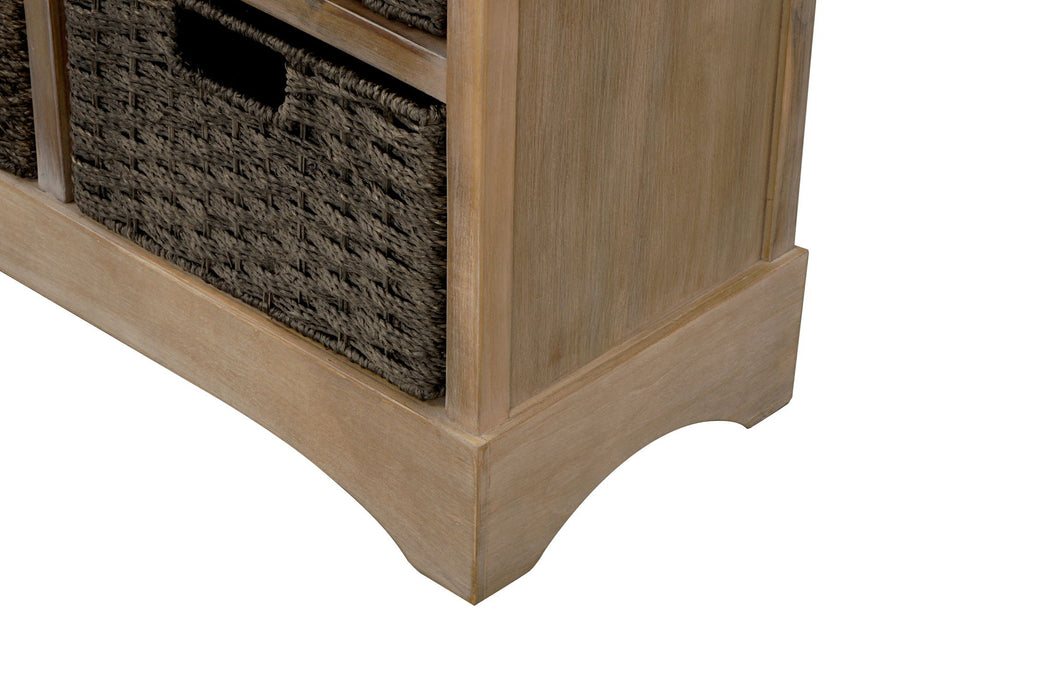 Trexm Rustic Storage Cabinet With Two Drawers And Four Classic Rattan Basket For Dining Room/Living Room (White Washed)