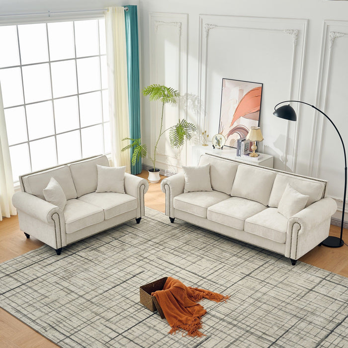Modern 3 And 2 Seater Sofa With Rolled Arms, Tufted Upholstered Couch