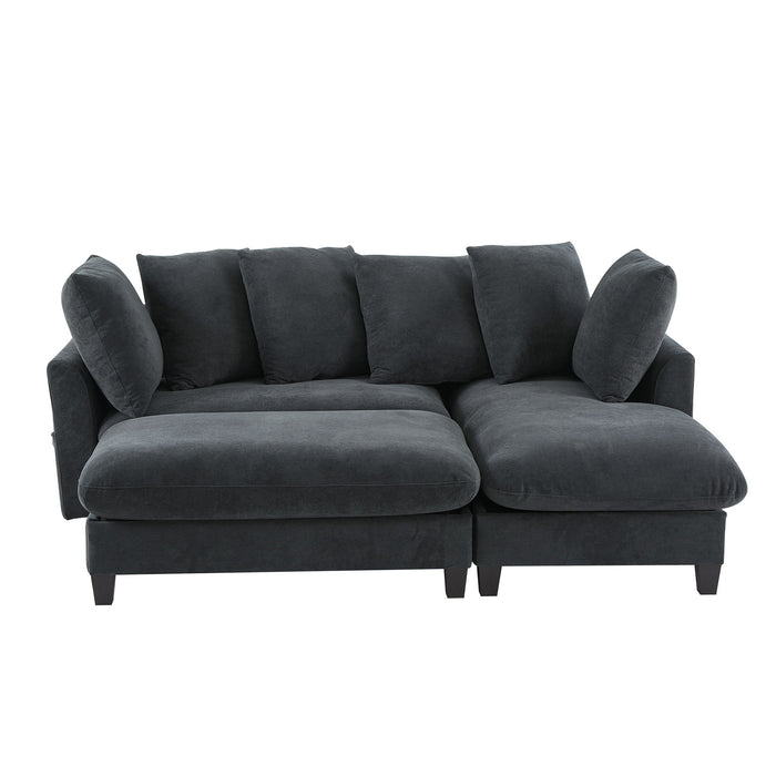 Upholstered L Shaped Sectional Sofa With Storage, Movable Ottoman, And 6 Throw Pillows