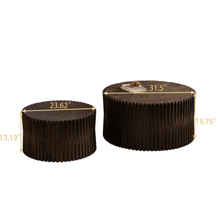 Cylindrical Coffee Table With Vertical Texture Relief