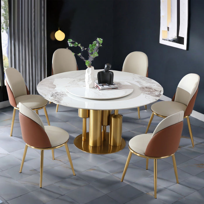 Round Stone Burning Table, Modern Marble Dining Table With Chairs