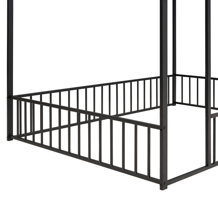 Metal Bed House Bed Frame With Fence