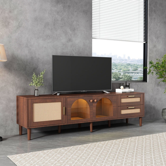 TV Stand With App-Controlled LED Lights, 2 Drawers & Door Storage