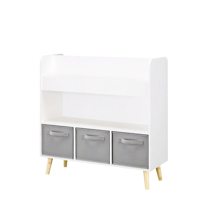 Bookshelf With 3 Bins, Storage Shelf For Toys And Books - White