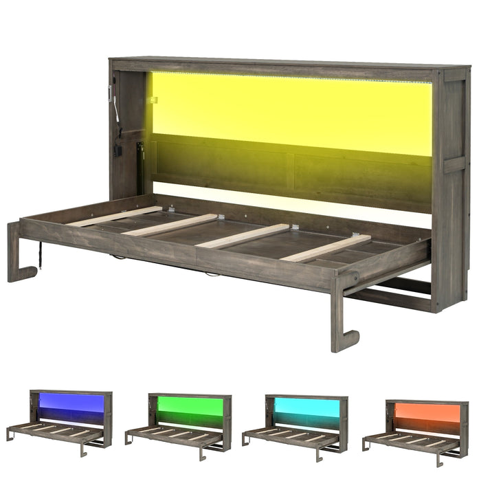 Murphy Bed With LED Light, Foldable Wall Bed Cabinet